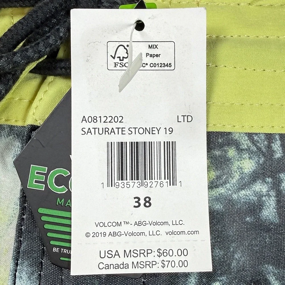 Volcom Saturate Stoney 19 Board Shorts - NWT Mens 38 Lemon / Multi -  #49570-K5